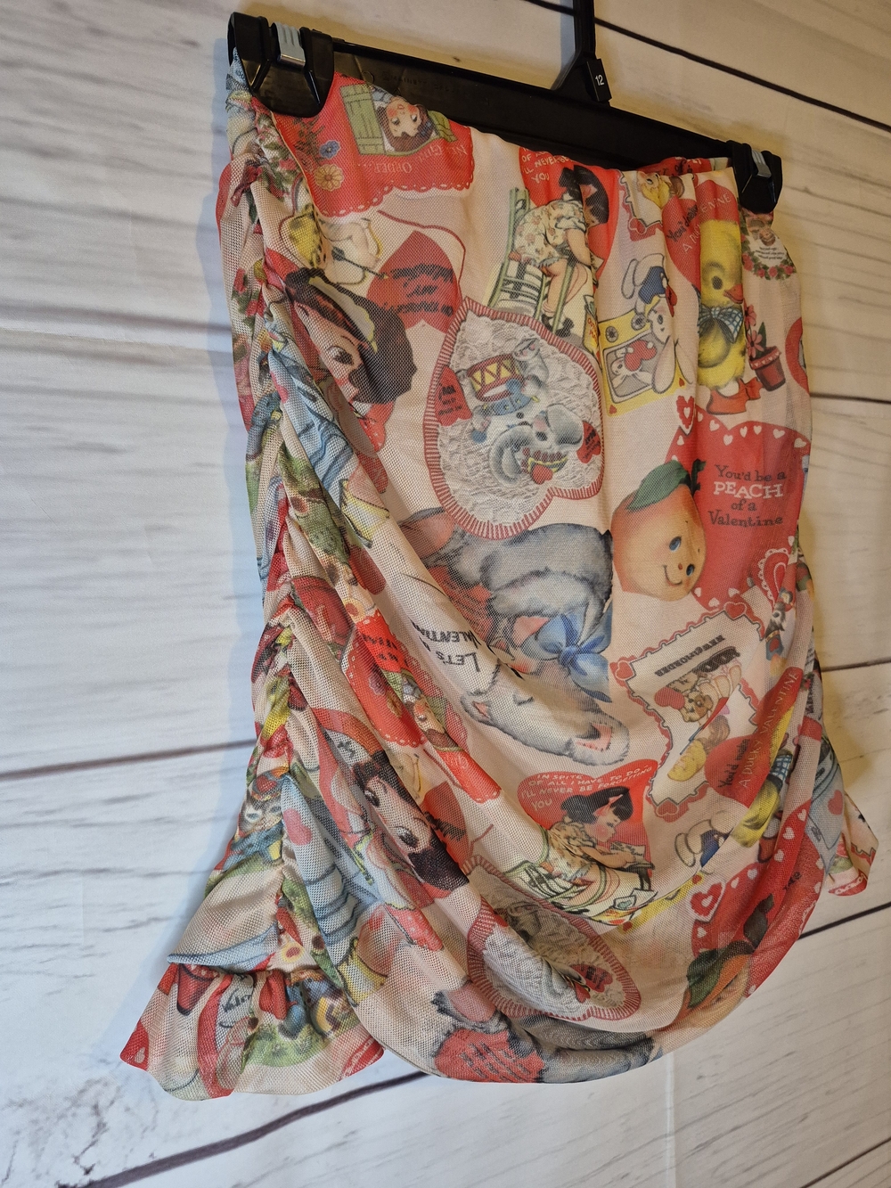 Peach & Coral Vintage-Print Valentine Cropped Mesh Tube Top Sz. 10 - Picture 3 of 12